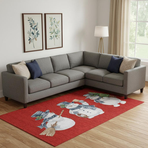 HomeRoots 10' Vibrant Geometric Washable Area Rug in Red, Blue & Ivory - UV Protected for High-Traffic Rooms 702425