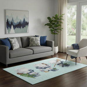 HomeRoots 5' X 8' Stylish Sky Blue Green Ivory Geometric Area Rug - Washable, UV Protected & Stain Resistant! 702427