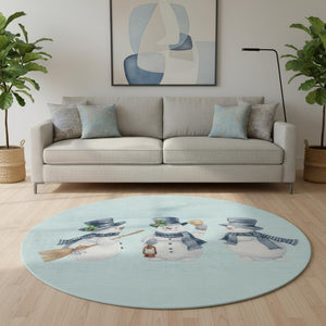 HomeRoots 8' Sky Blue Green and Ivory Geometric Washable Round Rug with UV Protection for Busy Homes & Style 702428