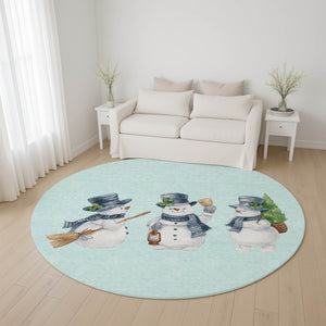HomeRoots 8' Sky Blue Green and Ivory Geometric Washable Round Rug with UV Protection for Busy Homes & Style 702428
