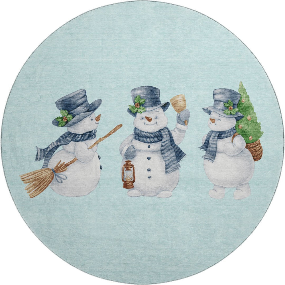 HomeRoots 8' Sky Blue Green and Ivory Geometric Washable Round Rug with UV Protection for Busy Homes & Style 702428