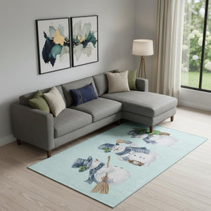 HomeRoots 9' X 12' Stylish Sky Blue, Green & Ivory Geometric Area Rug - Washable, UV Protected & Durable Design 702430