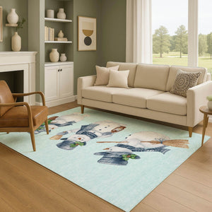 HomeRoots 9' X 12' Stylish Sky Blue, Green & Ivory Geometric Area Rug - Washable, UV Protected & Durable Design 702430