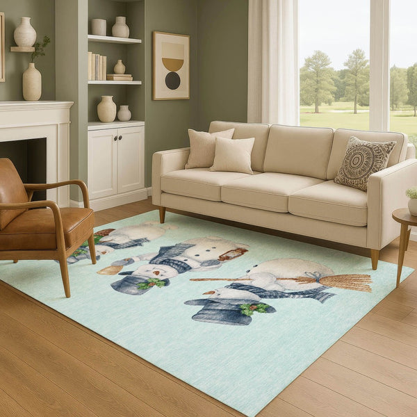 HomeRoots 9' X 12' Stylish Sky Blue, Green & Ivory Geometric Area Rug - Washable, UV Protected & Durable Design 702430