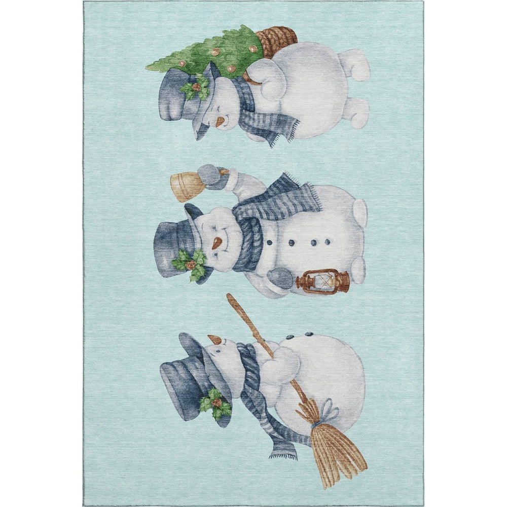 HomeRoots 9' X 12' Stylish Sky Blue, Green & Ivory Geometric Area Rug - Washable, UV Protected & Durable Design 702430