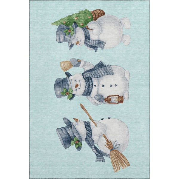 HomeRoots 9' X 12' Stylish Sky Blue, Green & Ivory Geometric Area Rug - Washable, UV Protected & Durable Design 702430