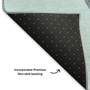 HomeRoots 9' X 12' Stylish Sky Blue, Green & Ivory Geometric Area Rug - Washable, UV Protected & Durable Design 702430