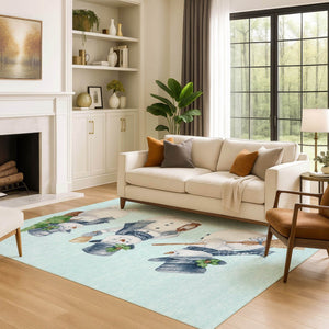 HomeRoots 9' X 12' Stylish Sky Blue, Green & Ivory Geometric Area Rug - Washable, UV Protected & Durable Design 702430