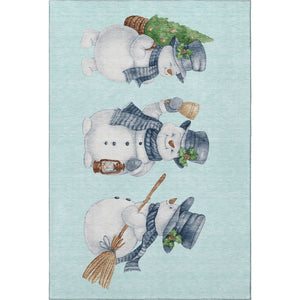 HomeRoots 9' X 12' Stylish Sky Blue, Green & Ivory Geometric Area Rug - Washable, UV Protected & Durable Design 702430