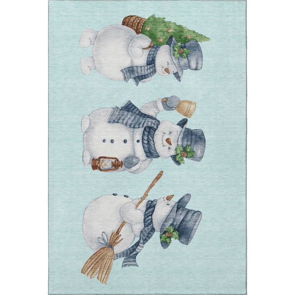 HomeRoots 9' X 12' Stylish Sky Blue, Green & Ivory Geometric Area Rug - Washable, UV Protected & Durable Design 702430