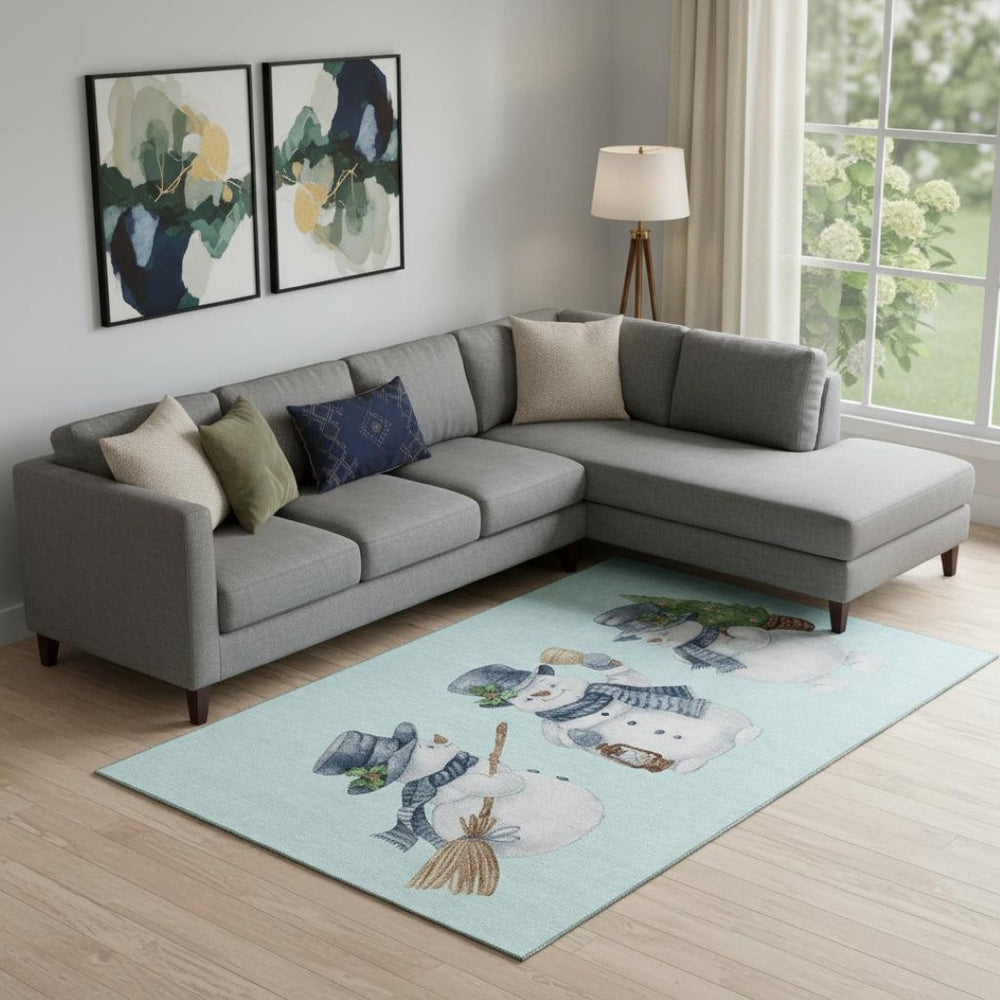 HomeRoots 10' X 14' Stylish Sky Blue Green Ivory Washable Area Rug with UV Protection for Family Spaces 702431