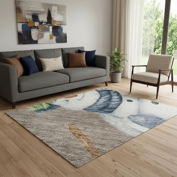 HomeRoots 5' X 8' Washable Geometric Area Rug in Taupe, Blue & Green – UV Protected, Stylish & Durable Design 702433