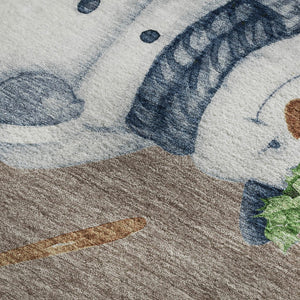HomeRoots 5' X 8' Washable Geometric Area Rug in Taupe, Blue & Green – UV Protected, Stylish & Durable Design 702433
