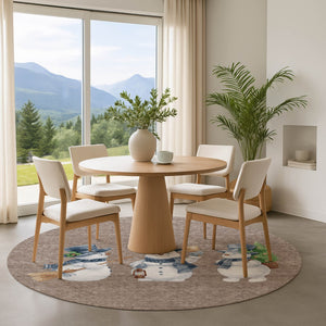 HomeRoots 8' Taupe Blue and Green Geometric Washable Round Rug - Durable, Stylish, UV-Protected for High-Traffic Areas 702434
