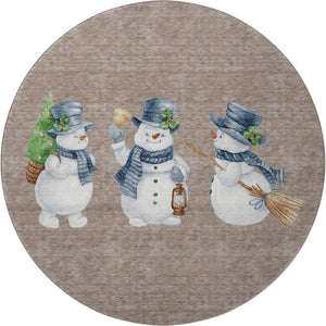HomeRoots 8' Taupe Blue and Green Geometric Washable Round Rug - Durable, Stylish, UV-Protected for High-Traffic Areas 702434