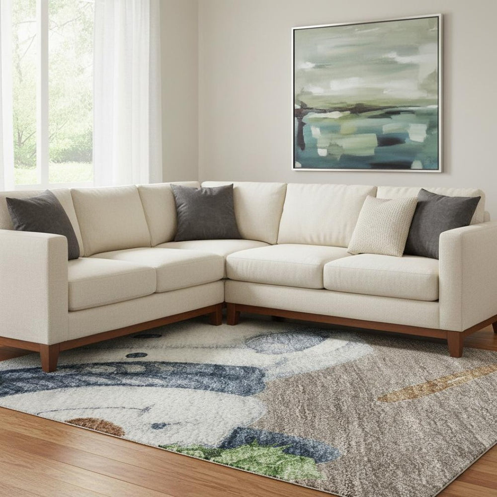 HomeRoots 8' X 10' Stylish Taupe, Blue & Green Geometric Area Rug - Washable, UV Protected & Pet Friendly 702435
