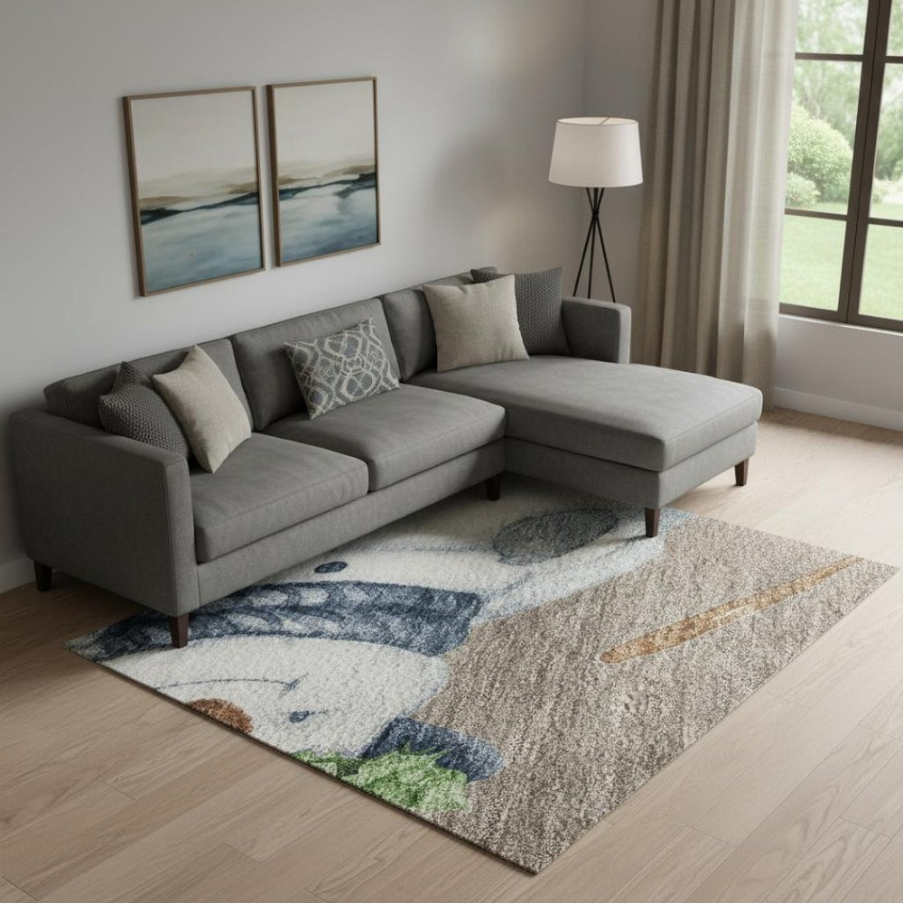 HomeRoots 9' X 12' Taupe Blue & Green Geometric Washable Area Rug - UV Protected, Durable & Stylish Design 702436