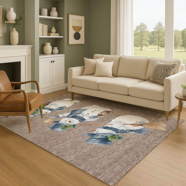 HomeRoots 9' X 12' Taupe Blue & Green Geometric Washable Area Rug - UV Protected, Durable & Stylish Design 702436