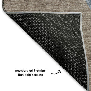 HomeRoots 9' X 12' Taupe Blue & Green Geometric Washable Area Rug - UV Protected, Durable & Stylish Design 702436