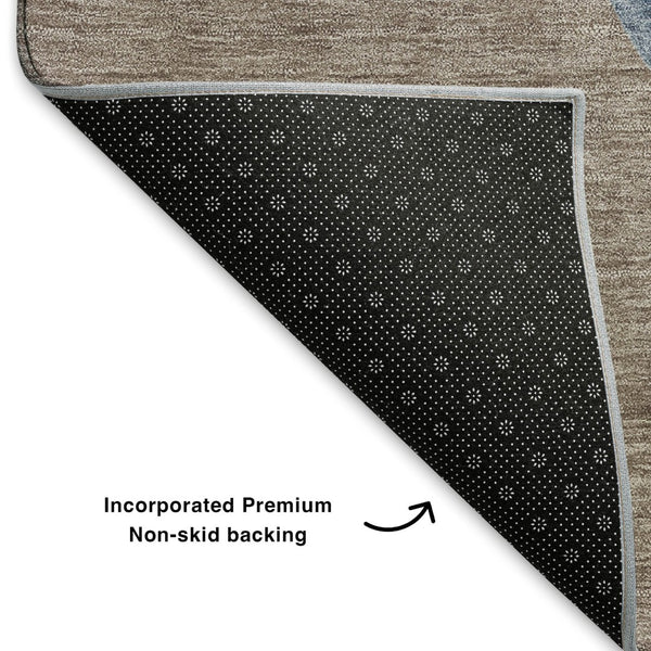 HomeRoots 9' X 12' Taupe Blue & Green Geometric Washable Area Rug - UV Protected, Durable & Stylish Design 702436
