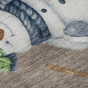 HomeRoots 9' X 12' Taupe Blue & Green Geometric Washable Area Rug - UV Protected, Durable & Stylish Design 702436