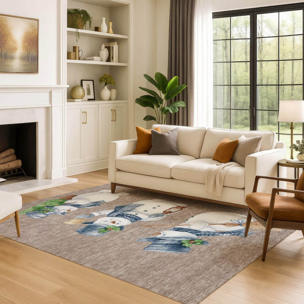 HomeRoots 9' X 12' Taupe Blue & Green Geometric Washable Area Rug - UV Protected, Durable & Stylish Design 702436