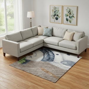 HomeRoots 10' X 14' Durable Taupe Blue & Green Geometric Area Rug - Washable, UV-Protected, Stain-Resistant! 702437