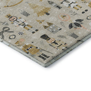 HomeRoots 5' X 8' Elegant Beige Gold Gray Floral Area Rug - Durable, Washable, UV Protected for Busy Homes 702439