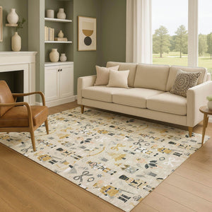 HomeRoots 8' X 10' Beige Gold and Gray Floral Area Rug – Washable, UV-Protected, Durable for Busy Homes 702441