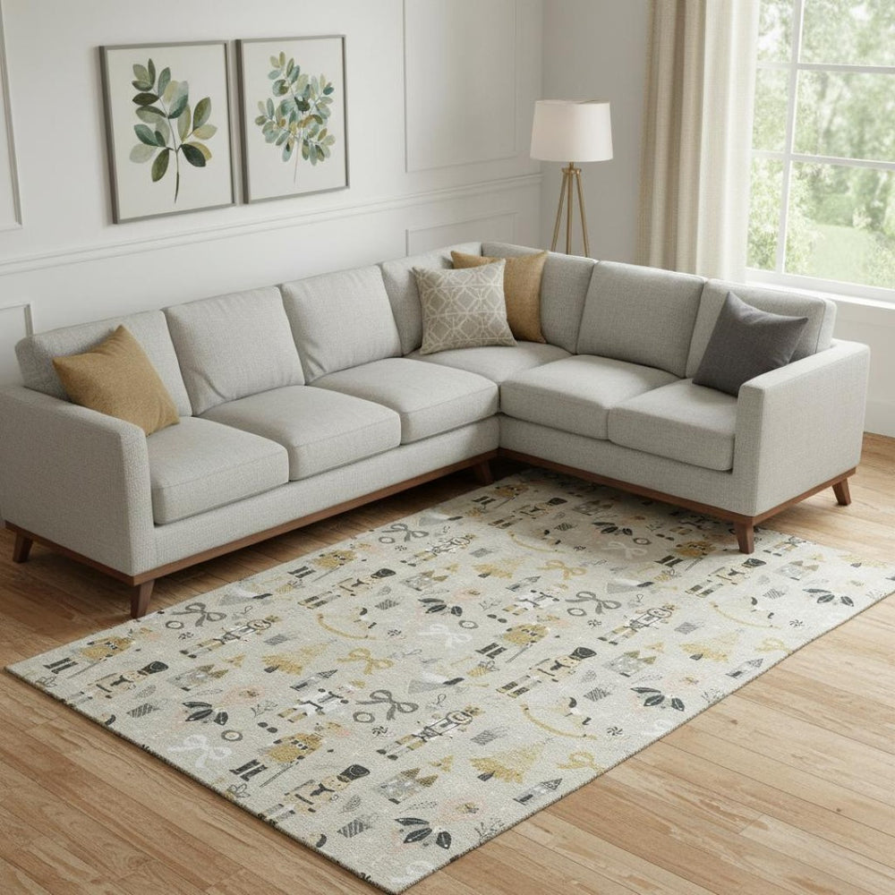 HomeRoots 9' X 12' Elegant Beige, Gold & Gray Floral Area Rug - Washable, UV-Protected, Non-Slip Design! 702442
