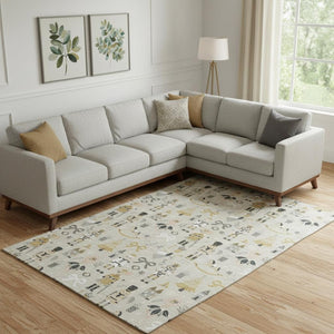 HomeRoots 9' X 12' Elegant Beige, Gold & Gray Floral Area Rug - Washable, UV-Protected, Non-Slip Design! 702442
