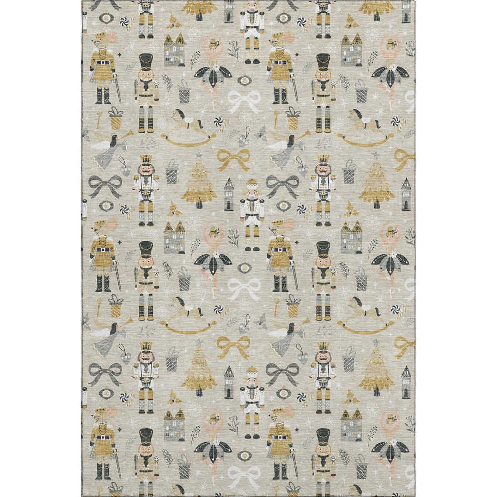 HomeRoots 9' X 12' Elegant Beige, Gold & Gray Floral Area Rug - Washable, UV-Protected, Non-Slip Design! 702442