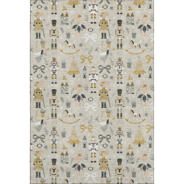 HomeRoots 9' X 12' Elegant Beige, Gold & Gray Floral Area Rug - Washable, UV-Protected, Non-Slip Design! 702442