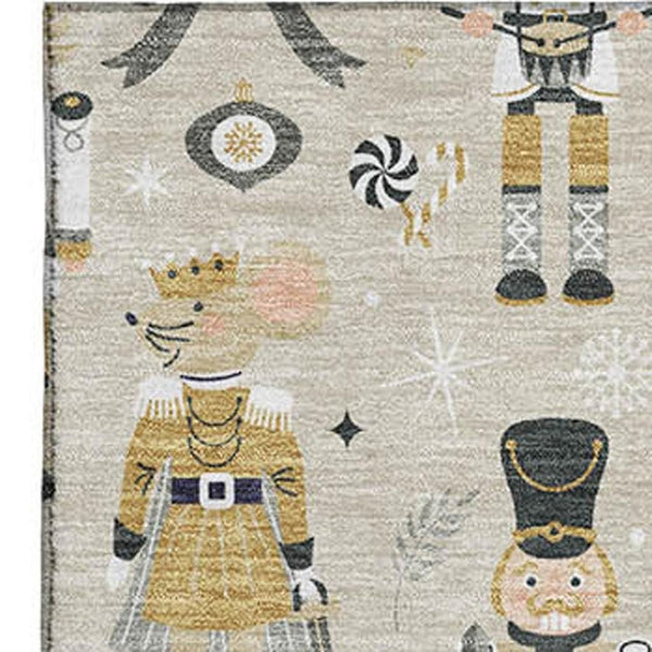 HomeRoots 9' X 12' Elegant Beige, Gold & Gray Floral Area Rug - Washable, UV-Protected, Non-Slip Design! 702442