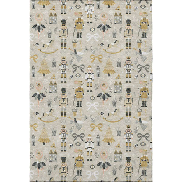 HomeRoots 9' X 12' Elegant Beige, Gold & Gray Floral Area Rug - Washable, UV-Protected, Non-Slip Design! 702442