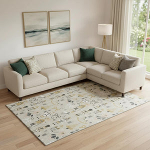 HomeRoots 10' Beige Gold and Gray Floral Washable Area Rug - UV Protected, Durable, Perfect for Busy Homes! 702443