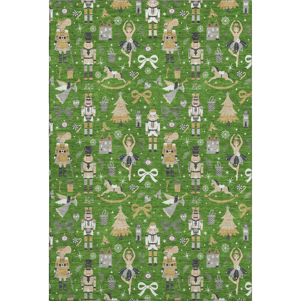 HomeRoots 5' X 8' Washable Floral Area Rug with UV Protection - Elegant Green, Gold & Gray Design for Homes 702445