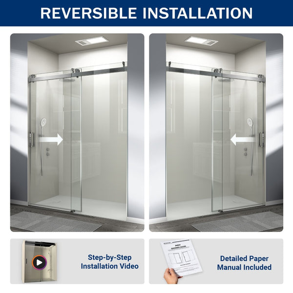 English Elm 56" Frameless Sliding Shower Door Tempered Glass Soft Close Brushed Nickel Hardware W1573P198748