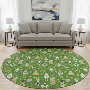 HomeRoots 8' Green Gold Gray Floral Area Rug - Washable, UV Protected, Stain Resistant for Stylish Durability 702446