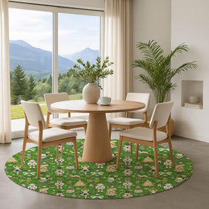 HomeRoots 8' Green Gold Gray Floral Area Rug - Washable, UV Protected, Stain Resistant for Stylish Durability 702446