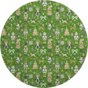 HomeRoots 8' Green Gold Gray Floral Area Rug - Washable, UV Protected, Stain Resistant for Stylish Durability 702446
