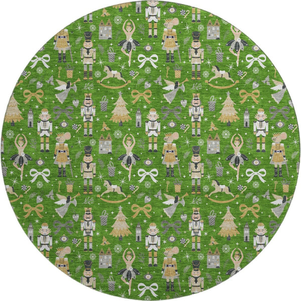 HomeRoots 8' Green Gold Gray Floral Area Rug - Washable, UV Protected, Stain Resistant for Stylish Durability 702446
