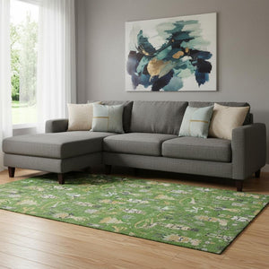 HomeRoots 8' X 10' Floral Area Rug - Washable, Stain Resistant with UV Protection for Homes with Kids & Pets 702447