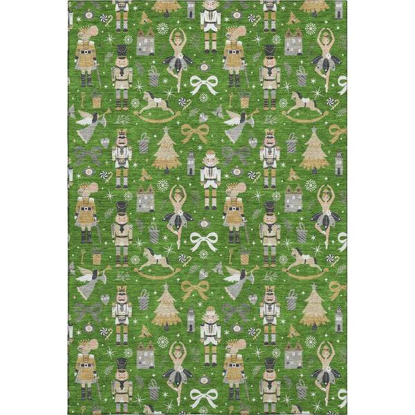 HomeRoots 9' X 12' Washable Floral Area Rug in Green, Gold & Gray – UV Protected, Durable, Pet-Friendly Design 702448