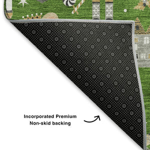 HomeRoots 9' X 12' Washable Floral Area Rug in Green, Gold & Gray – UV Protected, Durable, Pet-Friendly Design 702448