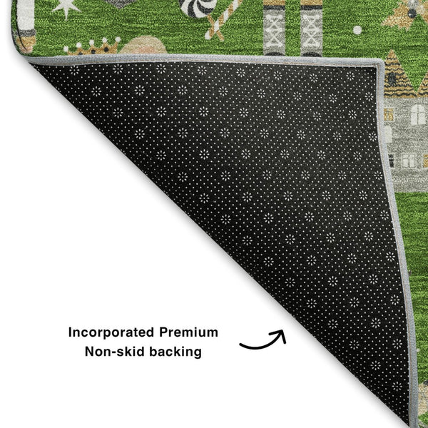 HomeRoots 9' X 12' Washable Floral Area Rug in Green, Gold & Gray – UV Protected, Durable, Pet-Friendly Design 702448