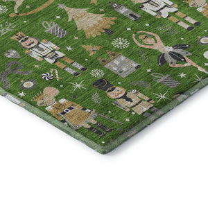 HomeRoots 9' X 12' Washable Floral Area Rug in Green, Gold & Gray – UV Protected, Durable, Pet-Friendly Design 702448