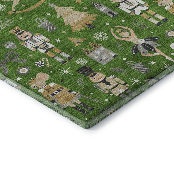 HomeRoots 9' X 12' Washable Floral Area Rug in Green, Gold & Gray – UV Protected, Durable, Pet-Friendly Design 702448
