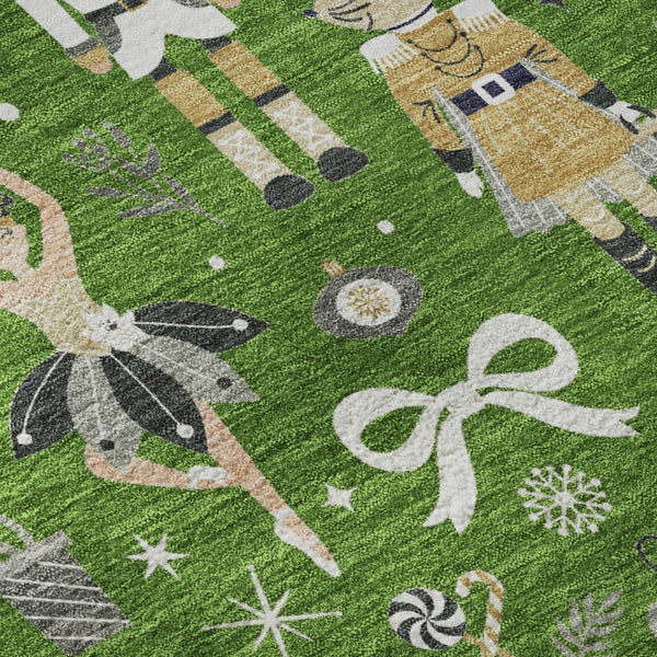 HomeRoots 9' X 12' Washable Floral Area Rug in Green, Gold & Gray – UV Protected, Durable, Pet-Friendly Design 702448