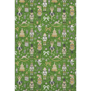 HomeRoots 9' X 12' Washable Floral Area Rug in Green, Gold & Gray – UV Protected, Durable, Pet-Friendly Design 702448